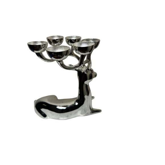 Crate and Barrel Christmas Reindeer Set 6 Round Candle Holder Silver Color Home - Picture 4 of 9